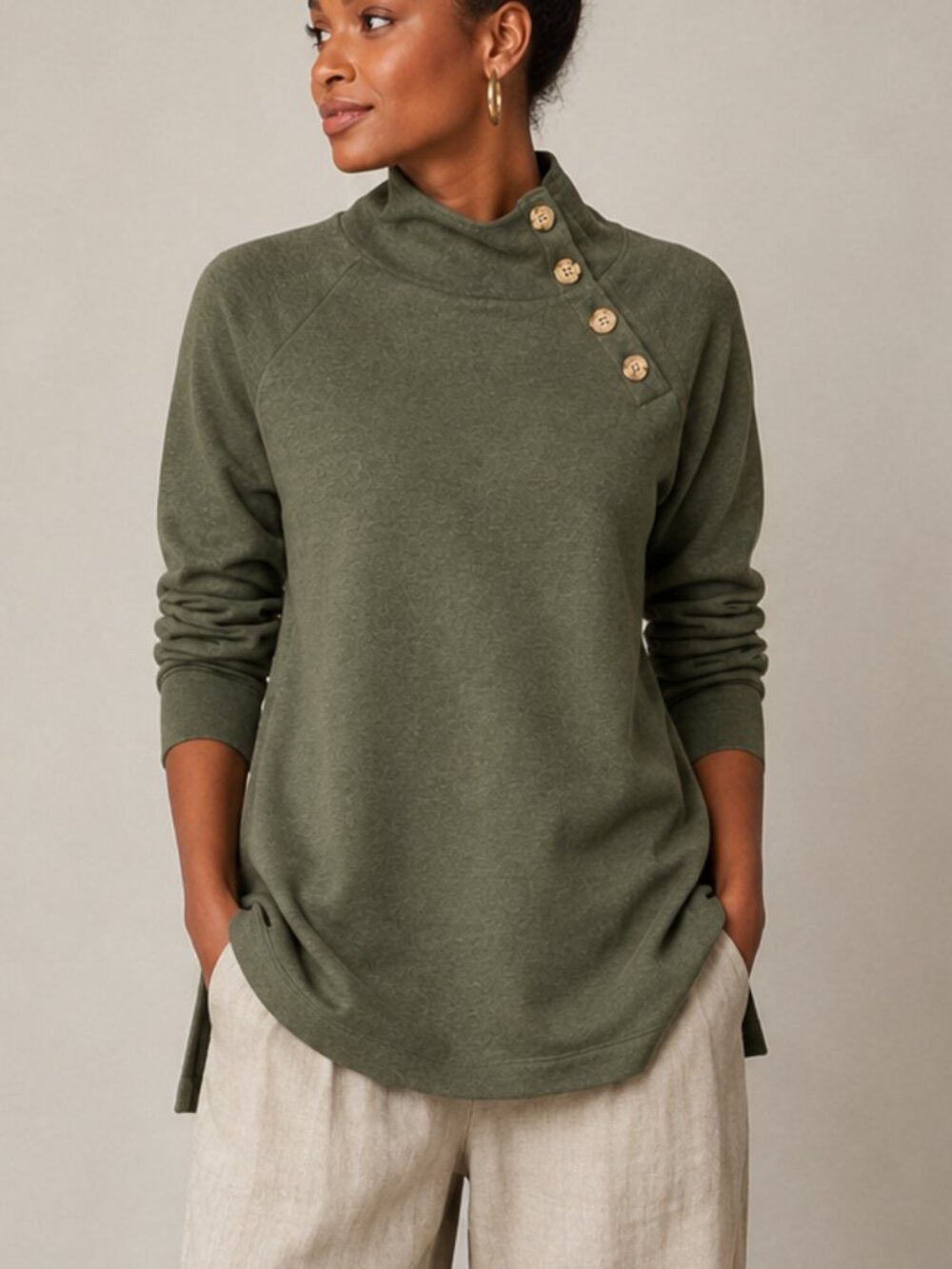 J.Crew Cloudspun Fleece Button Collar Tunic Sweatshirt L Cozy Cabincore NWT